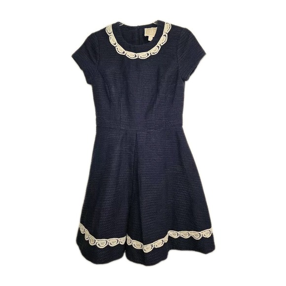 Sail to Sable STS Women's Size 2 Navy Tweed White Lace Trim Fit‎ and Flare Dress - Picture 1 of 9